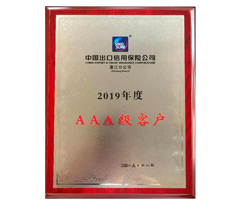 中國(guó)出口信用保險(xiǎn)公司浙江分公司2019年度AAA級(jí)客戶(hù)